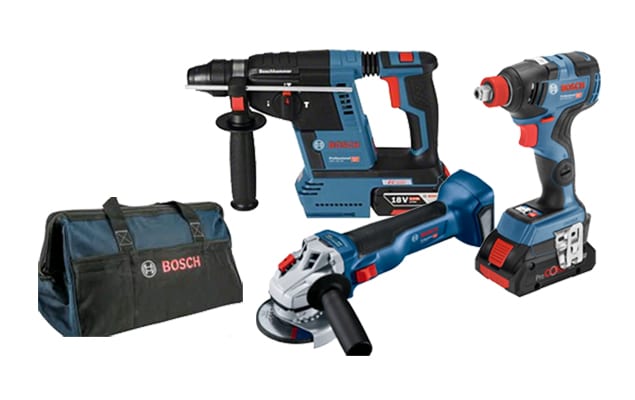 BOSCH 15990.L95 - 3pc 18V Cordless Tool Set Brushless Rotary Hammer+Impact Drill Driver+Angle Grinder+6A/Hr+8A/Hr Batter