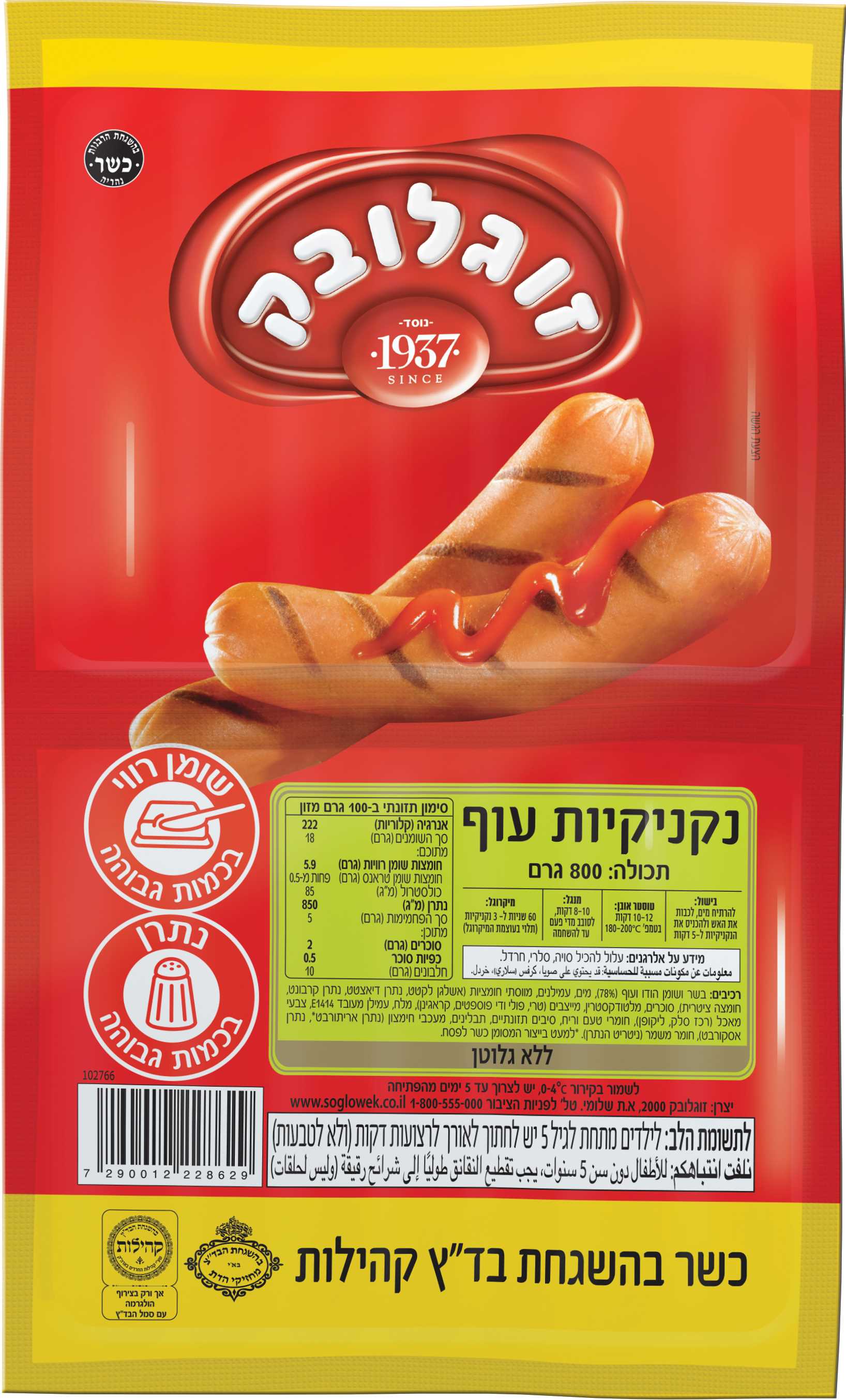 נקנקיות עוף 800 גרם זוגלובק